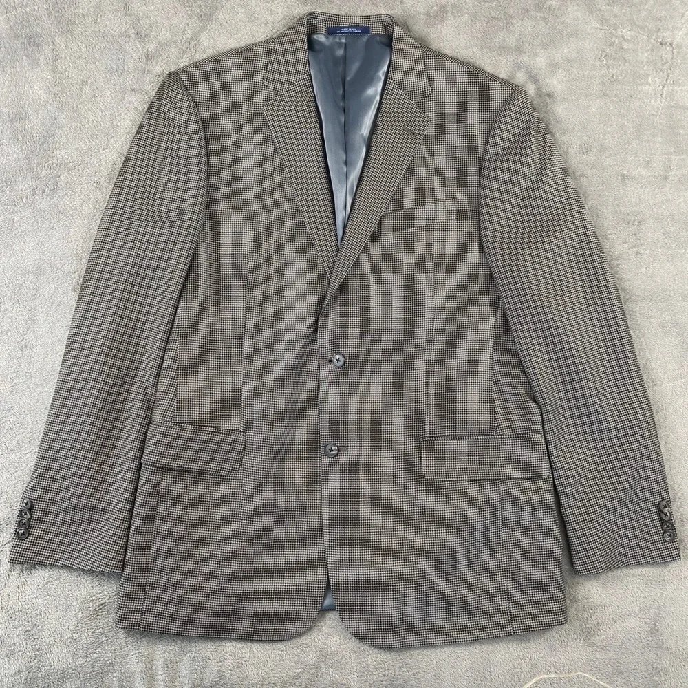 Joseph Abboud Sport Coat Men 42L Brown Silk Wool Micro Houndstooth Blazer USA